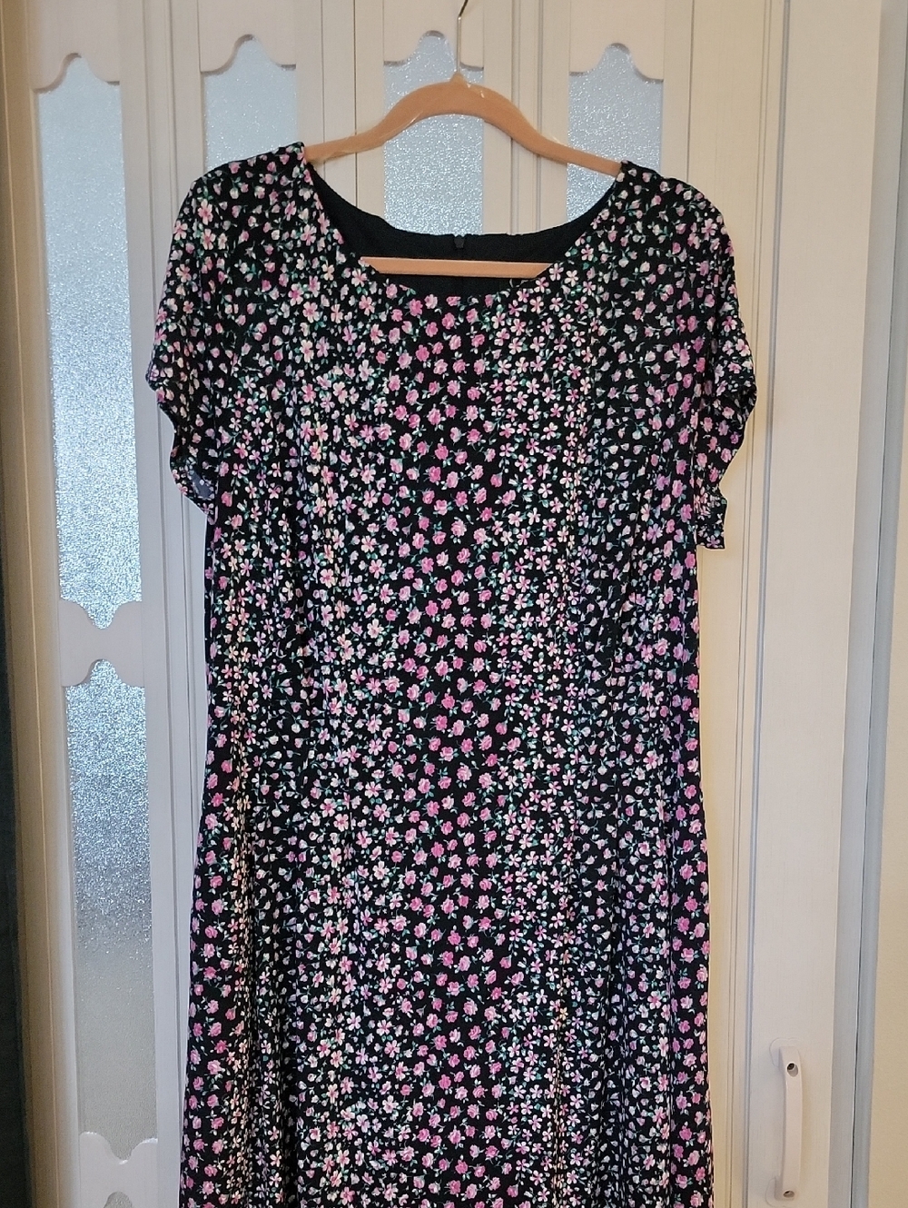 connected apparel Black Midi Dress with Pink & White Floral Print